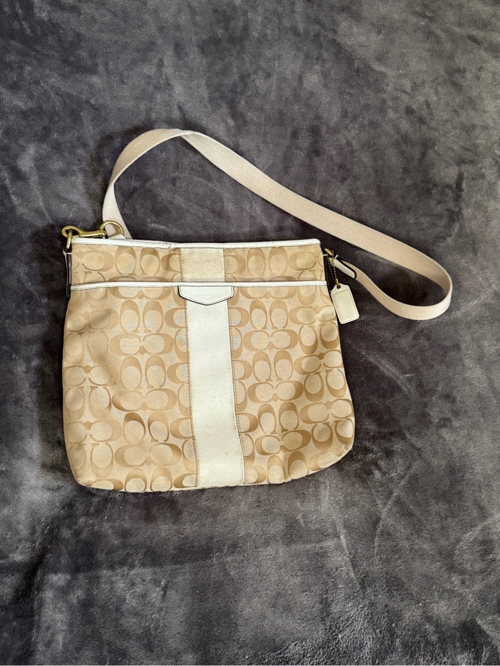 Coach Beige Signature Canvas Crossbody with Chalk Trim